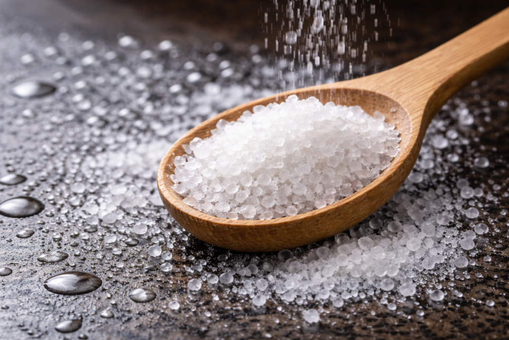 料理における塩の浸透圧をイメージした海塩の写真