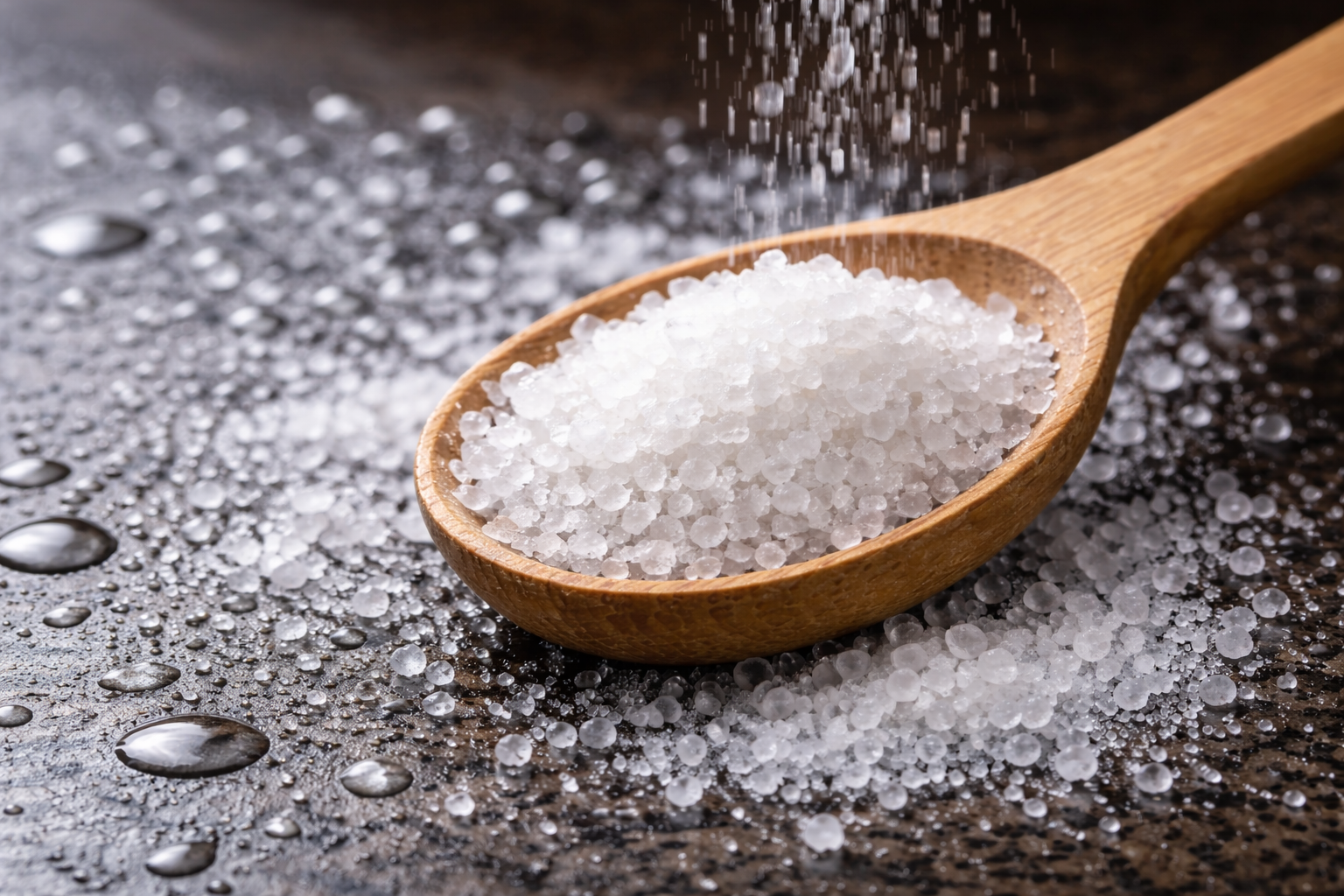 料理における塩の浸透圧をイメージした海塩の写真